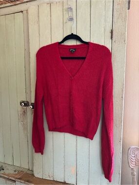 art class Bright Red V-Neck Button Cardigan